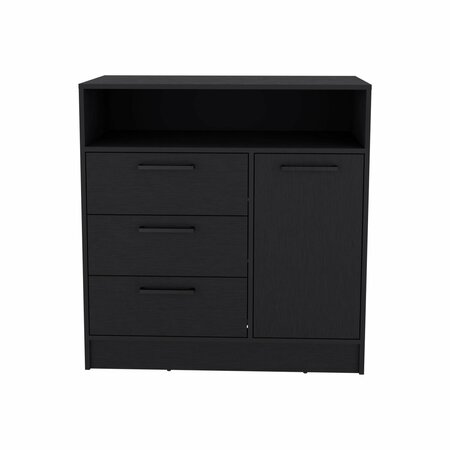 Tuhome Omaha Dresser Multi-Storage Compact Unit with Spacious 3 Drawers and Cabinet-Black CLW9091